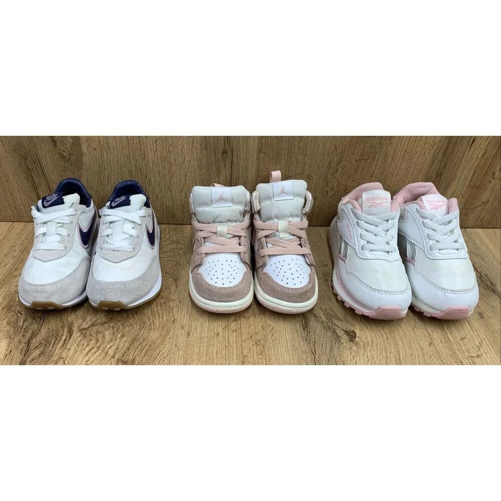 Sneaker Lot Sz 6C Nike Jordan 1 Washed Pink FN7537-161 + Waffle Trainer + Reebok
